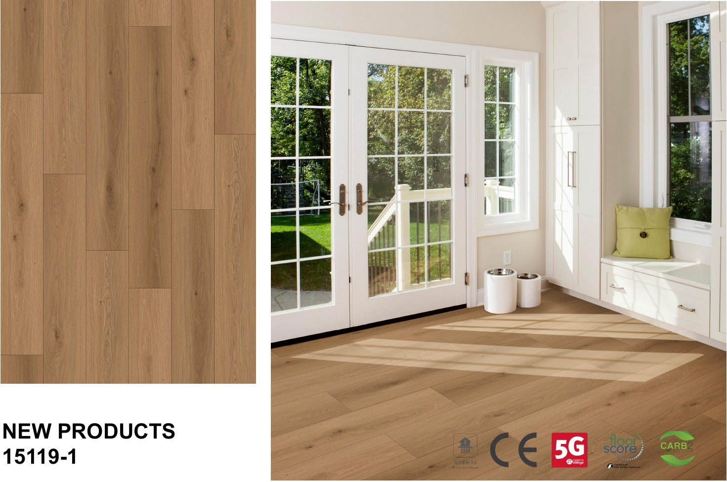 15119-1 warm chestnut floor board sample and matching room effect