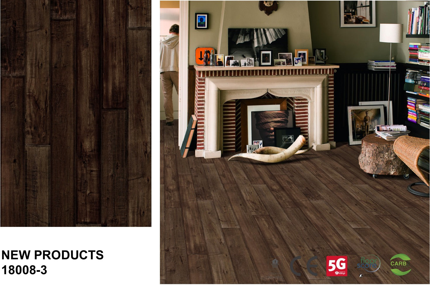 18008-3 deep espresso floor board sample and matching room effect
