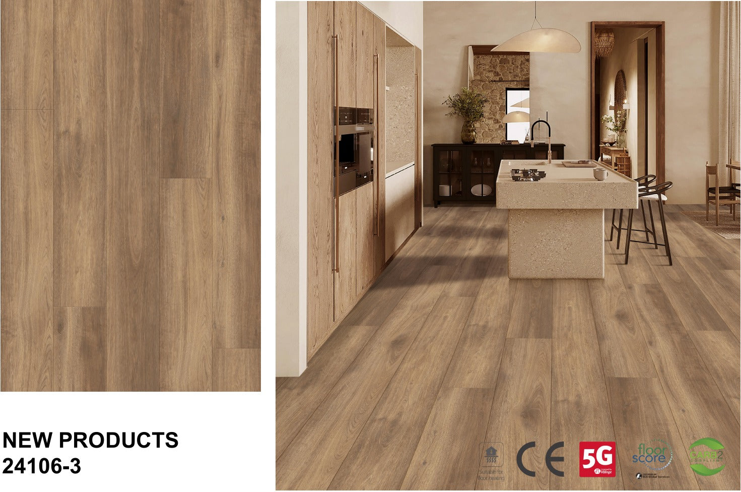 24106-3 burnished walnut floor board sample and matching room effect