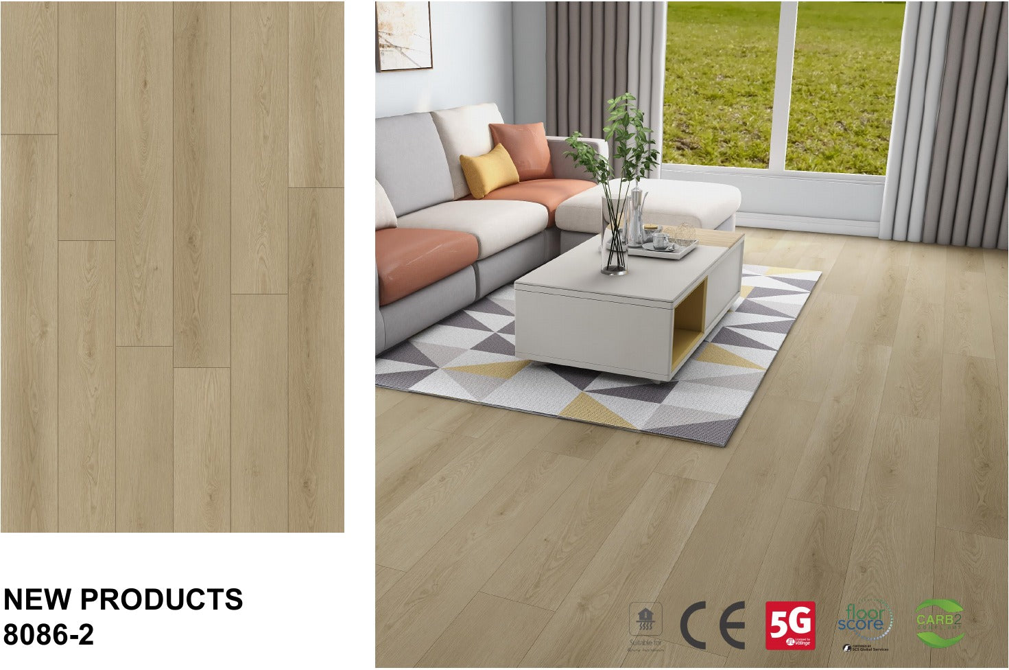8086-2 soft natural floor board sample and matching room effect