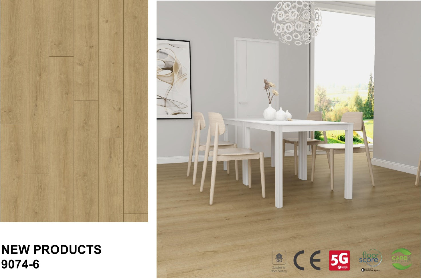 9074-6 warm honey floor board sample and matching room effect