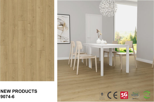 9074-6 warm honey floor board sample and matching room effect