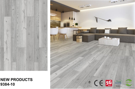 9384-10 cool silver floor board sample and matching room effect