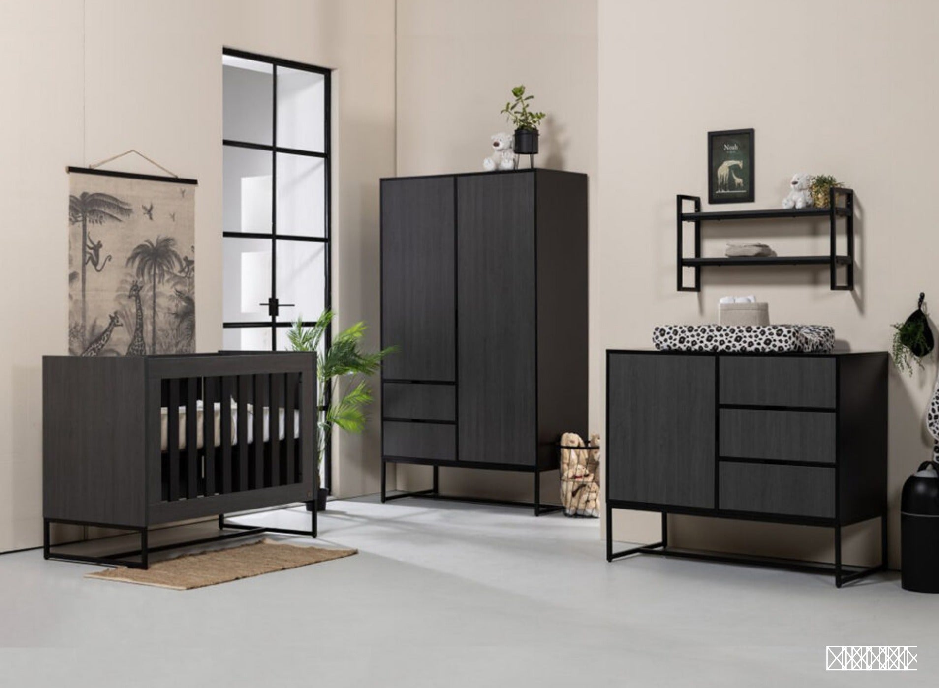 Coordinated Ohana Kids & Family room with crib, wardrobe and storage cabinet