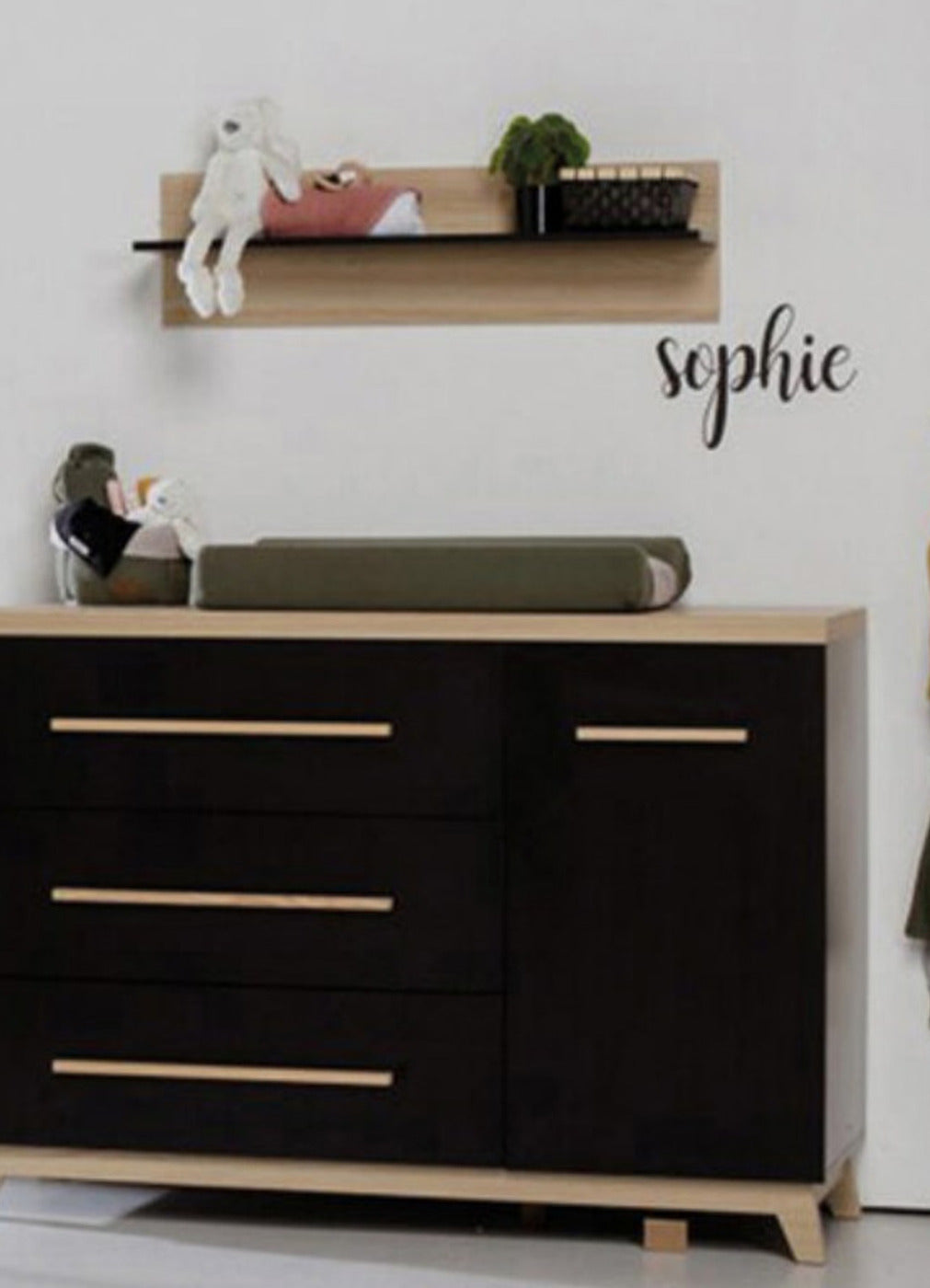Midnight Walnut Growing Room low cabinet with safety rail