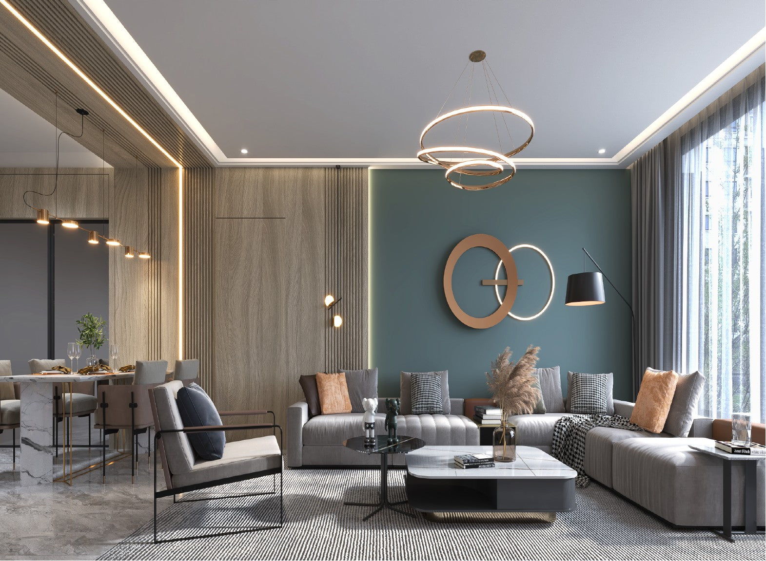 Refined whole-home living room in a warm neutral palette