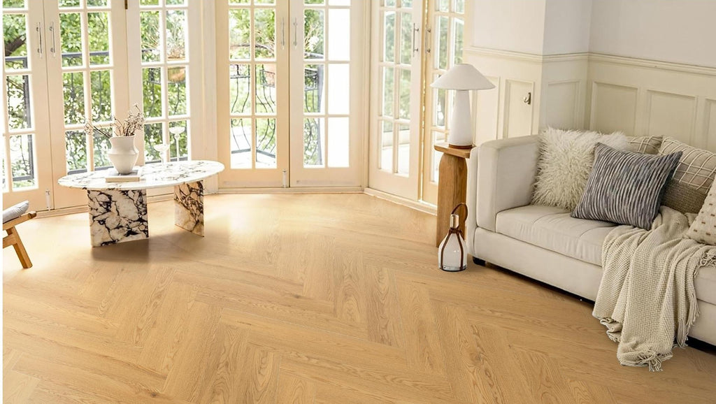 JBS-0849 1.2M herringbone flooring in a finished room